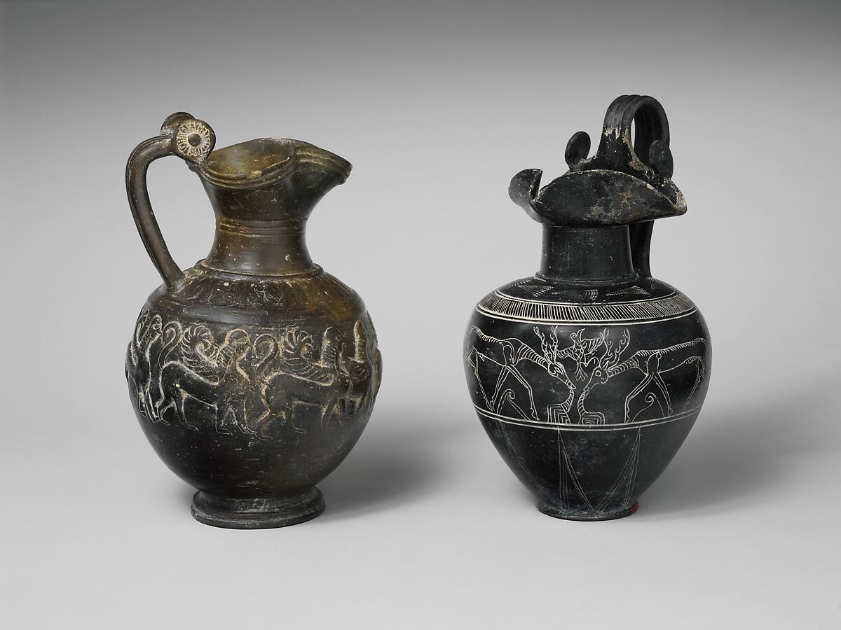 Terracotta trefoil oinochoe (jug), Terracotta, Etruscan