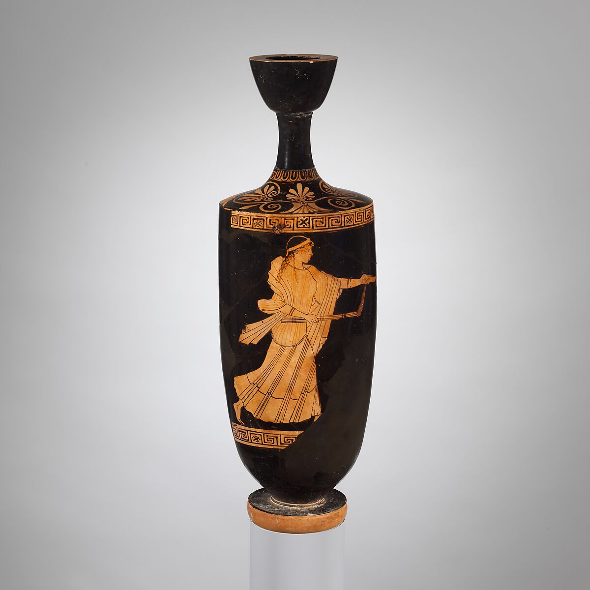 Terracotta lekythos (oil flask), Attributed to the Berlin Painter, Terracotta, Greek, Attic 