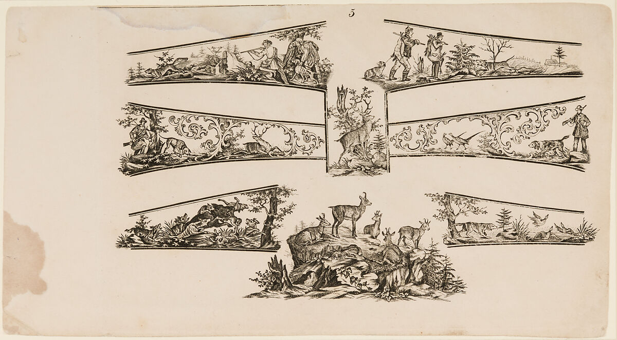 <i>Musterblätter enthaltend die anwendbarsten Jagdstücke u. Arabesken für Büchsenschäfter, Graveure etc.</i> (Zella bei Gotha, n.d. [1849/50]) (Patternbook of Engraved Designs for Firearms Ornament), from the workshop of Louis D. Nimschke (1832–1904), Gustave Ernst (German), Engraving on paper, German