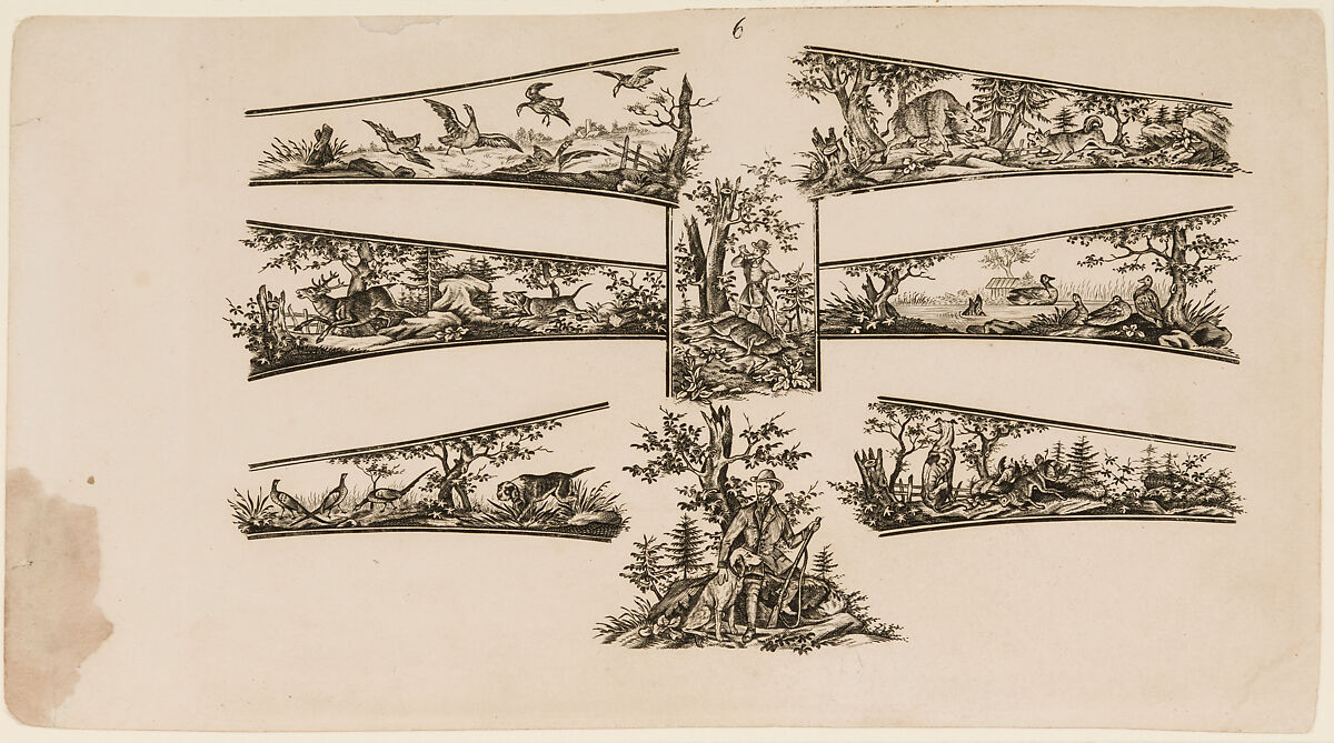 <i>Musterblätter enthaltend die anwendbarsten Jagdstücke u. Arabesken für Büchsenschäfter, Graveure etc.</i> (Zella bei Gotha, n.d. [1849/50]) (Patternbook of Engraved Designs for Firearms Ornament), from the workshop of Louis D. Nimschke (1832–1904), Gustave Ernst (German), Engraving on paper, German