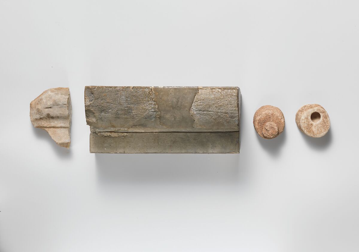 Two gutti from a group of fragments from the Temple of Apollo at Phigaleia (Bassae), Marble, Pentelic, Greek, Arcadian 