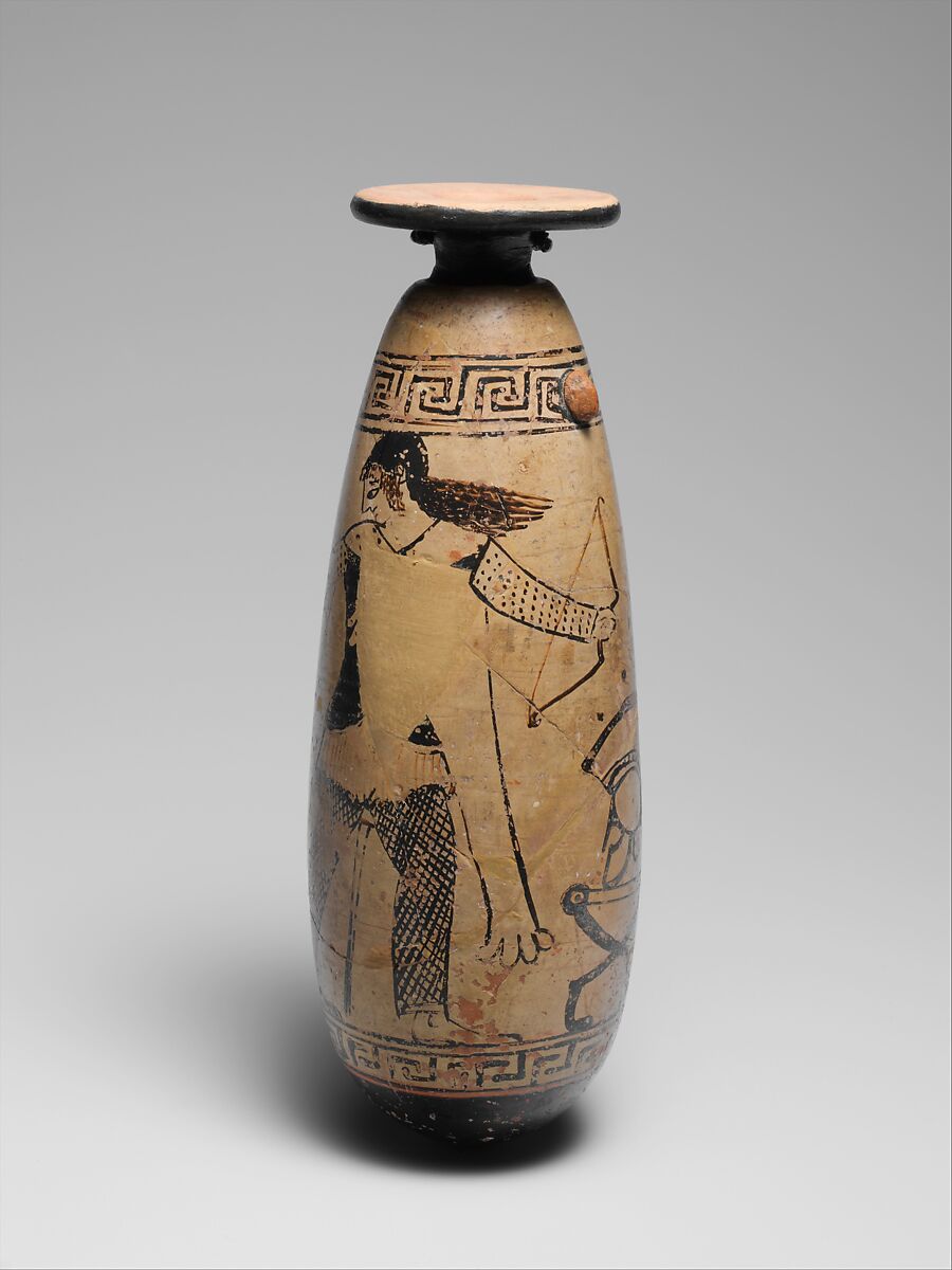 Terracotta alabastron (perfume vase), Attributed to the Painter of New York 21.131, Terracotta, Greek, Attic 