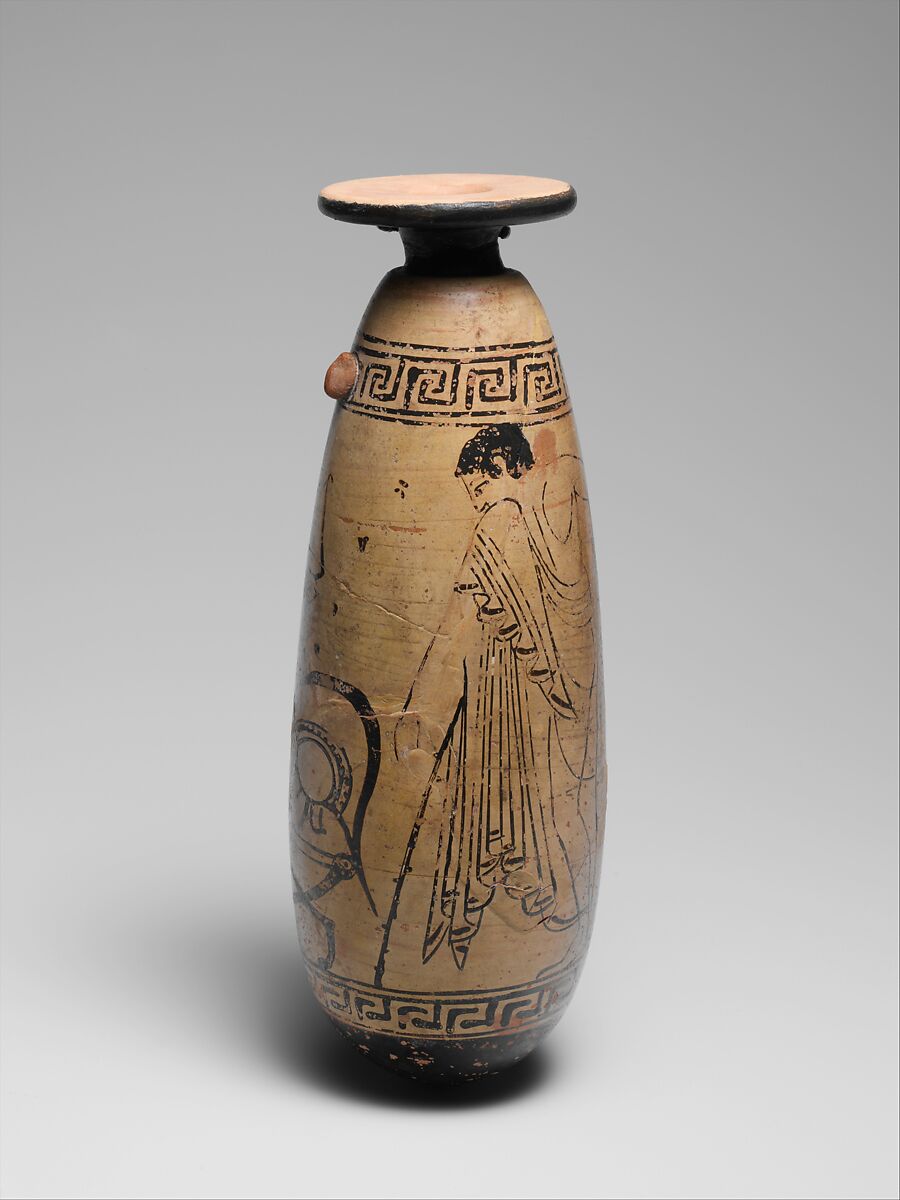 Terracotta alabastron (perfume vase), Attributed to the Painter of New York 21.131, Terracotta, Greek, Attic