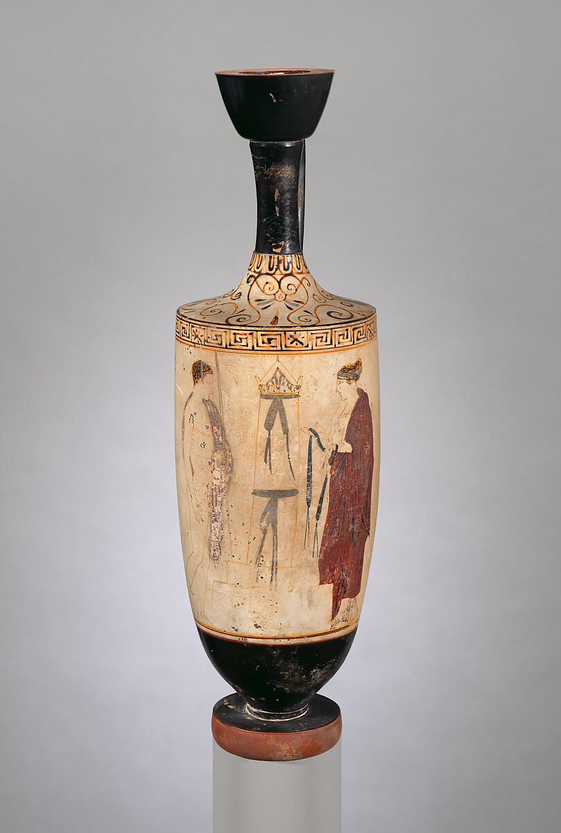 Terracotta lekythos (oil flask), Attributed to an artist related to the Achilles Painter and, Terracotta, Greek, Attic
