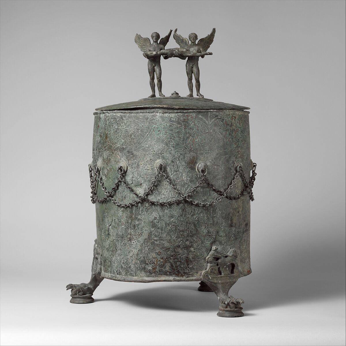 Bronze cista (toiletries box), Bronze, Praenestine