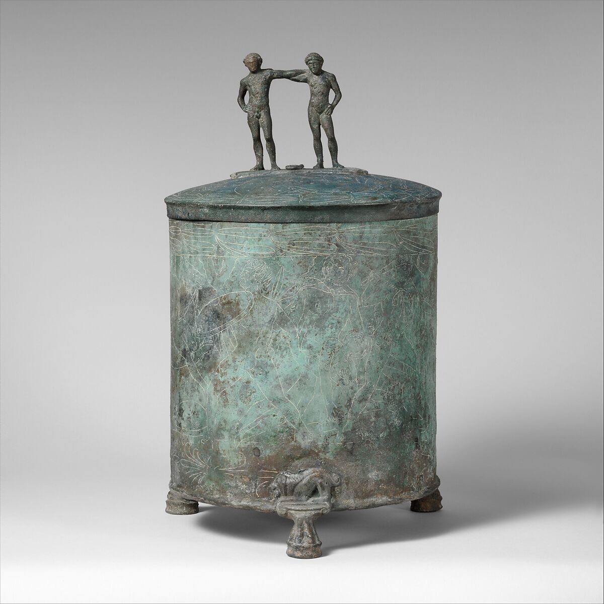 Bronze cista (toiletries box), Bronze, Praenestine 