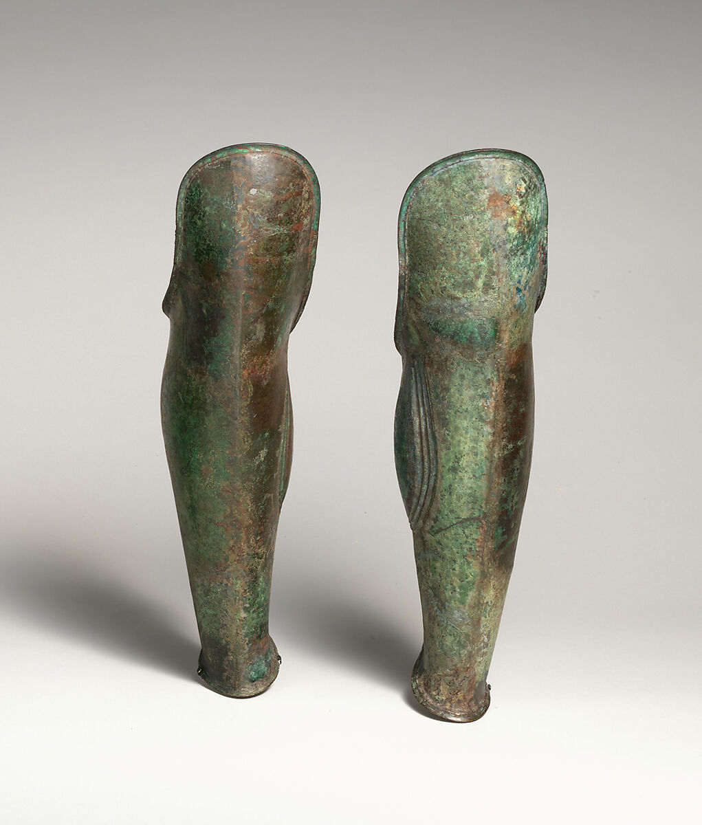 Pair of bronze greaves, Bronze, Etruscan 