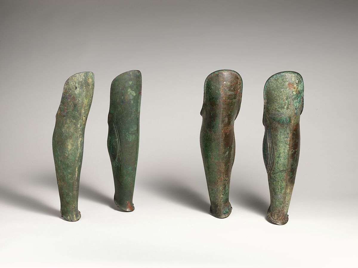 Pair of bronze greaves, Bronze, Etruscan