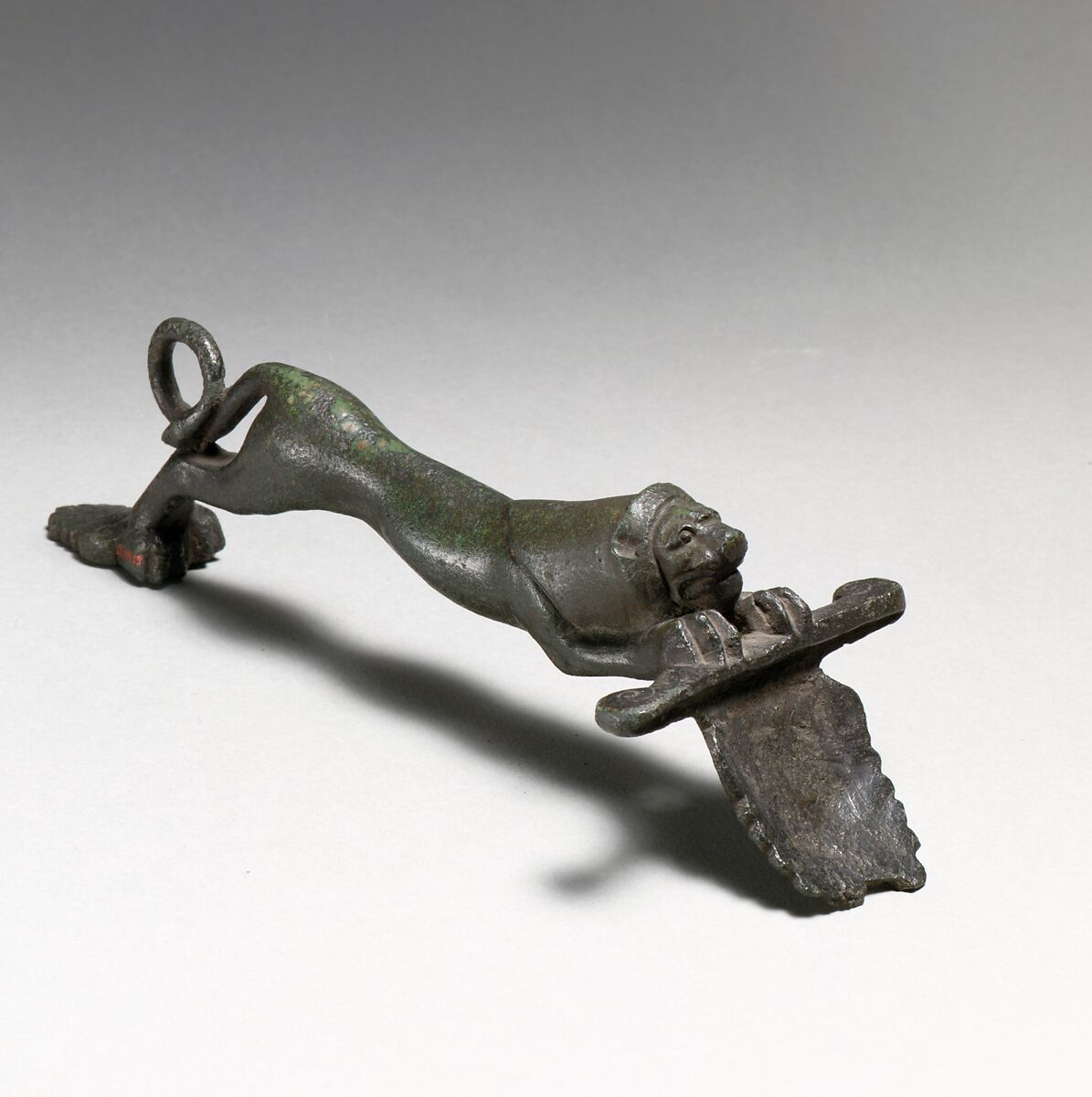 Bronze handle of a patera (shallow bowl), Bronze, Greek 