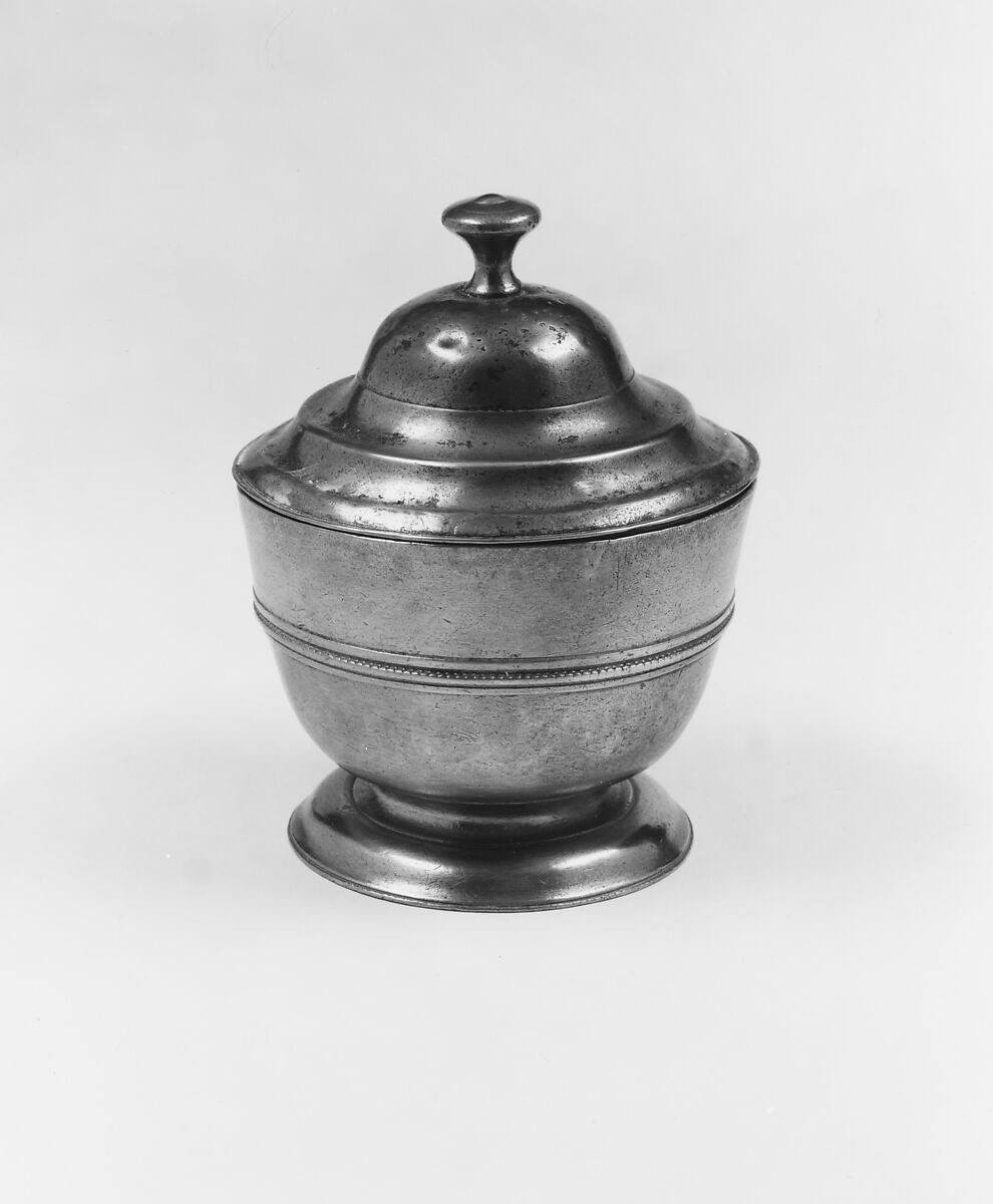 Covered Sugar Bowl, Possibly Henry Will (1734–ca. 1802), Pewter 