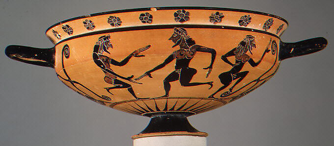 Terracotta kylix: Komast cup (drinking cup), KX Painter, Terracotta, Greek, Attic