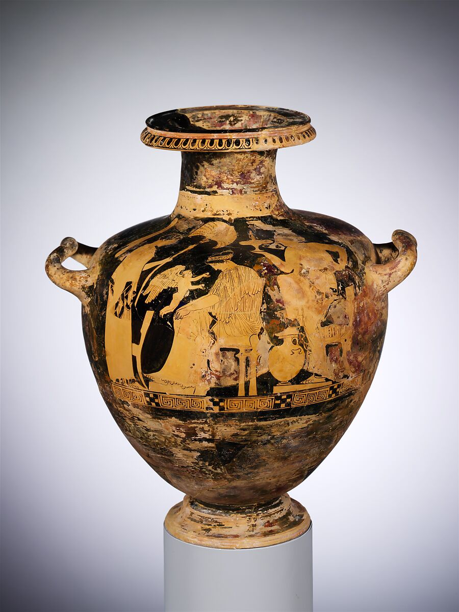 Terracotta hydria: kalpis (water jar), Attributed to the Washing Painter, Terracotta, Greek, Attic 