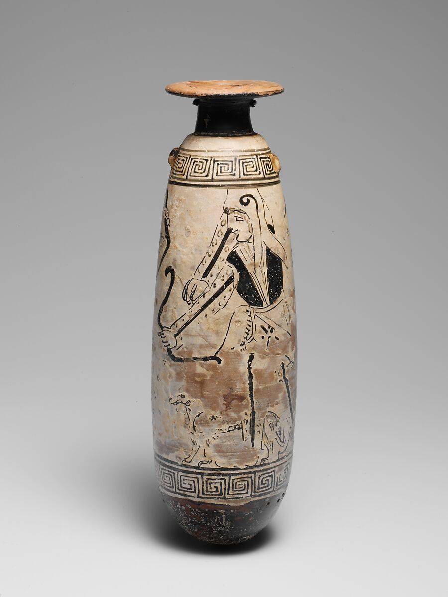 Terracotta alabastron (perfume vase), Related to the Group of the Paidikos Alabastra, Terracotta, Greek, Attic