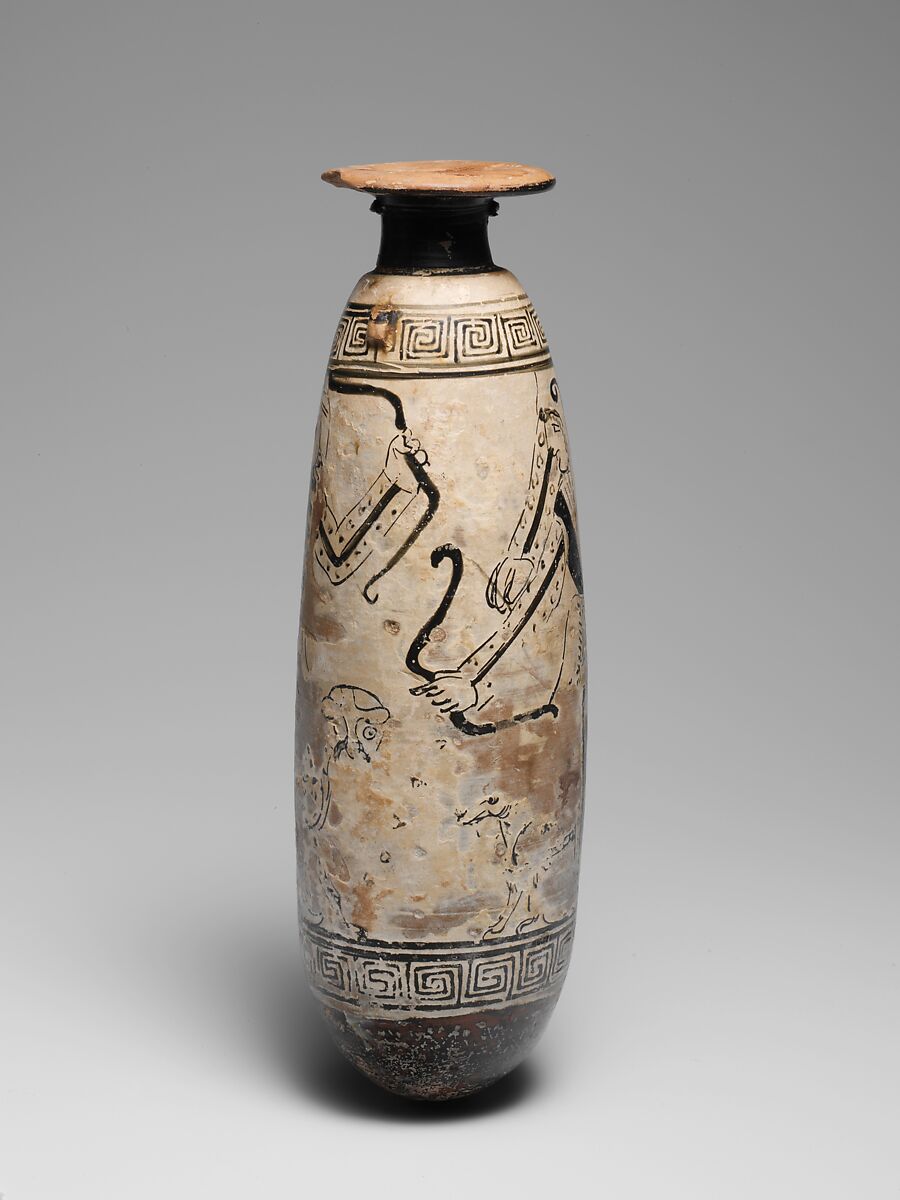 Terracotta alabastron (perfume vase), Related to the Group of the Paidikos Alabastra, Terracotta, Greek, Attic