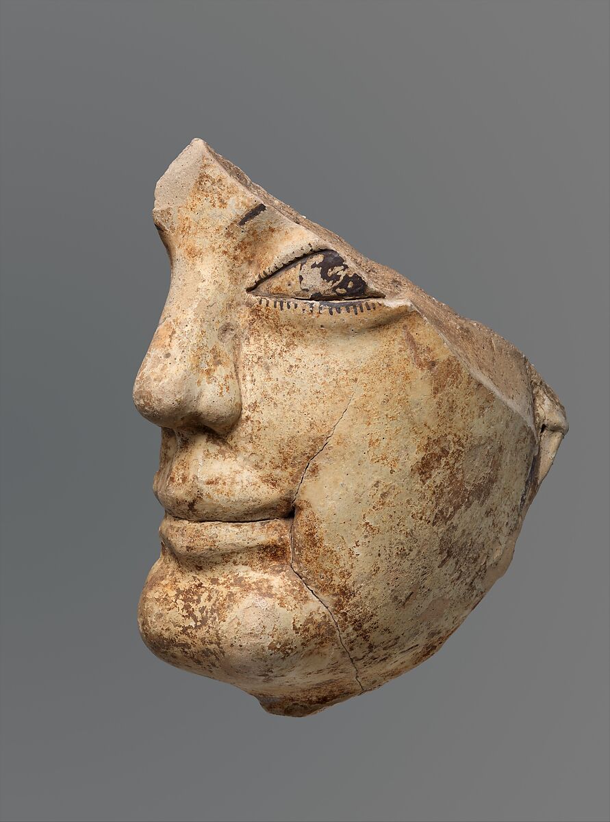 Terracotta head from a statue, Terracotta, Greek, South Italian 