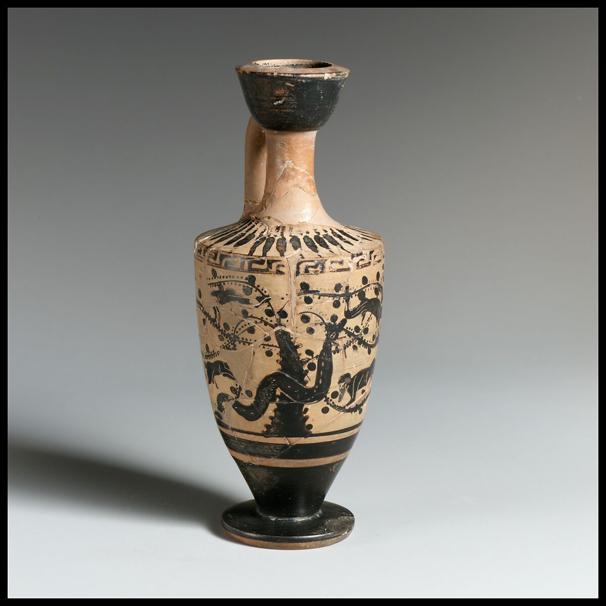 Lekythos, Attributed to the Painter of Athens 9690, Terracotta, Greek, Attic 