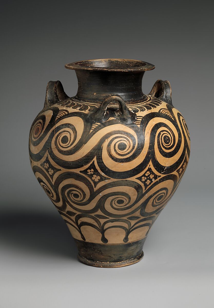 Terracotta jar with three handles, Terracotta, Minoan