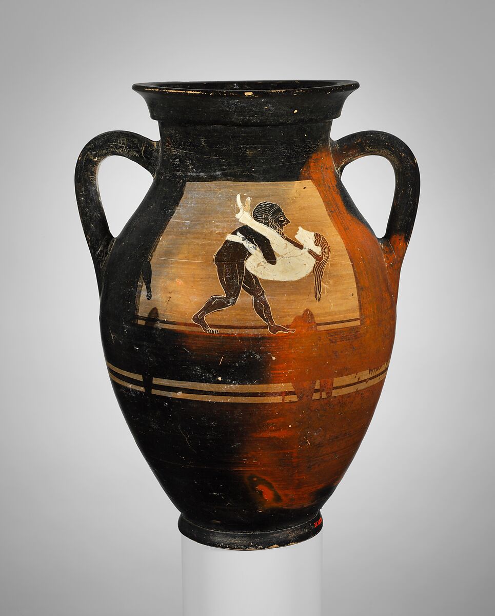 Terracotta amphora (jar), Attributed to the Painter of Munich 833, Terracotta, Etruscan 