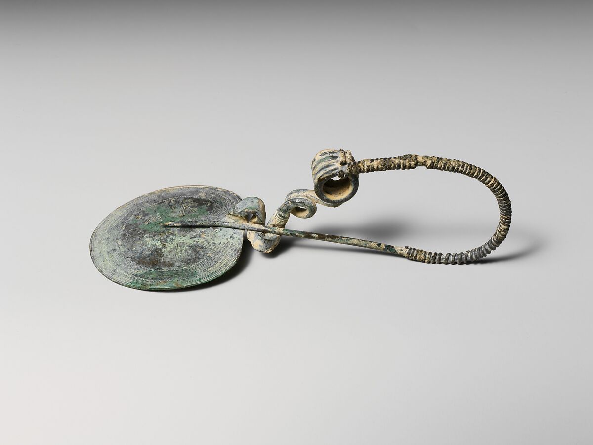 Bronze disc-type fibula (safety pin), Bronze, Italic 