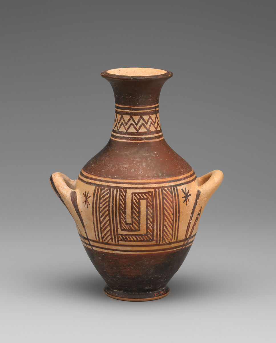 Small terracotta amphora (jar), Terracotta, Greek, Attic
