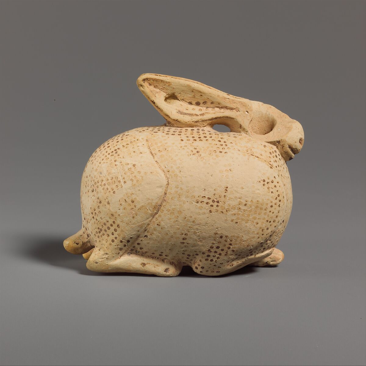 Terracotta vase in the form of a hare, Terracotta, Greek, Corinthian 