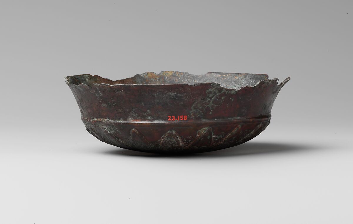 Bronze phiale (libation bowl) with rosette on the bottom, Bronze, Greek 