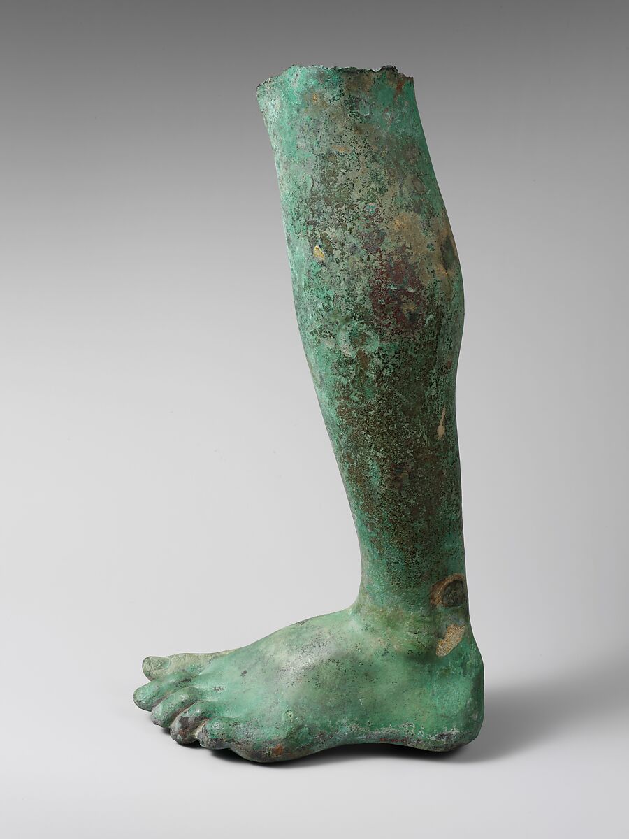 Bronze left leg and foot, Bronze, Roman 