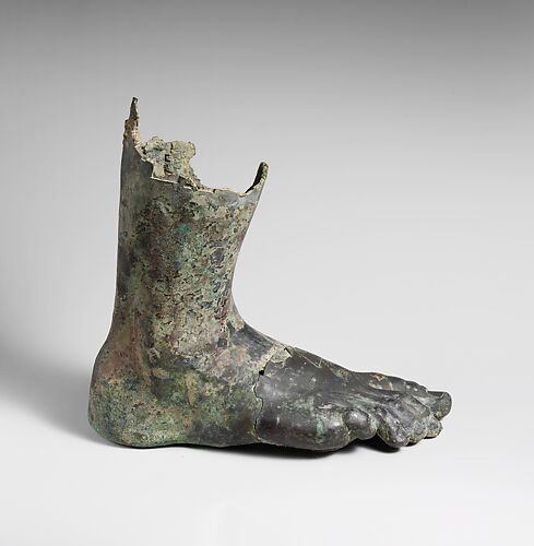 Bronze right foot and lower leg from a colossal statue