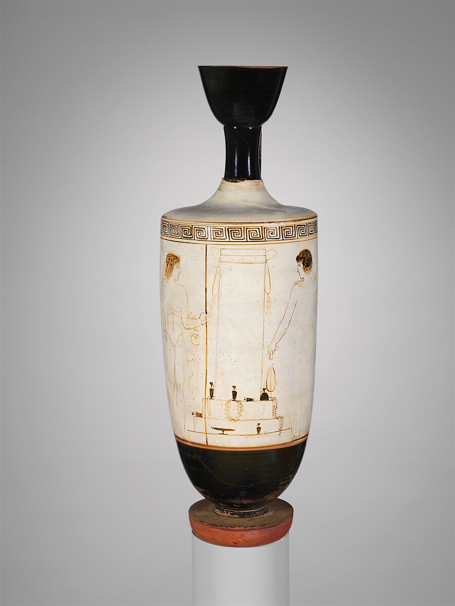 Terracotta lekythos (oil flask), Attributed to the Bosanquet Painter, Terracotta, Greek, Attic 