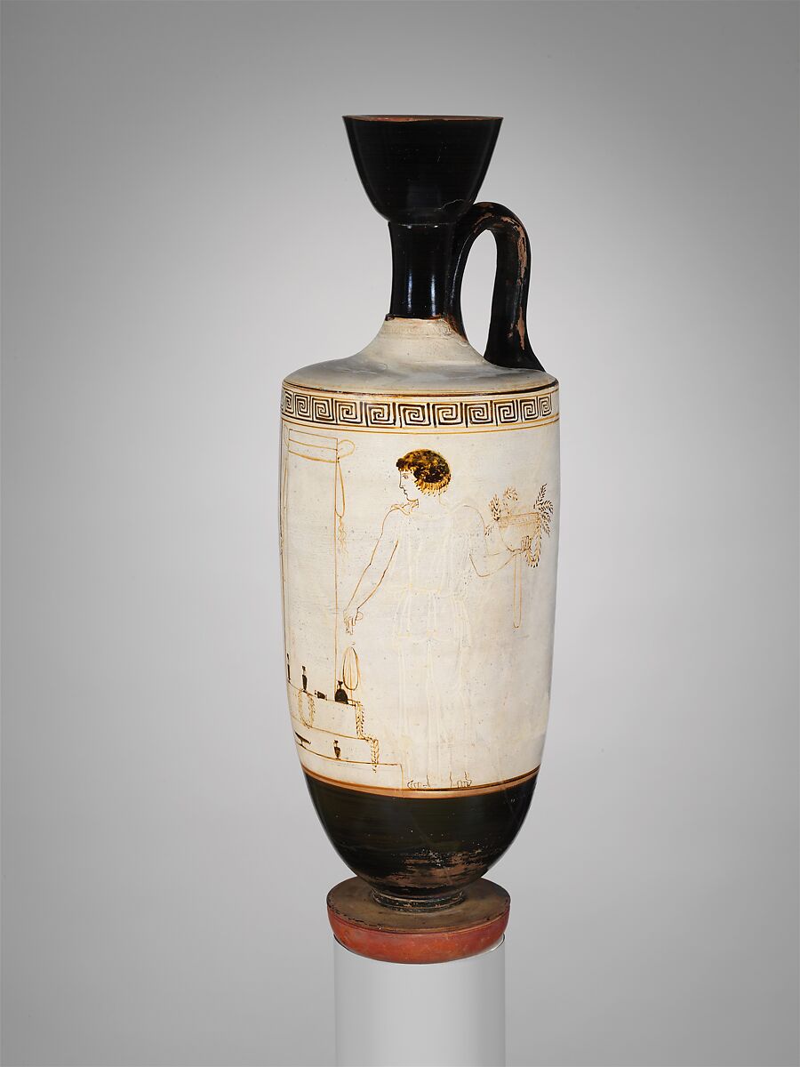 Terracotta lekythos (oil flask), Attributed to the Bosanquet Painter, Terracotta, Greek, Attic