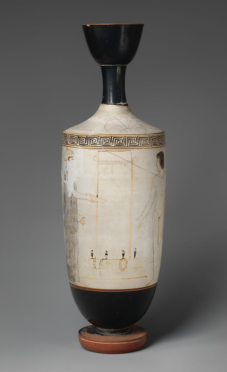 Terracotta lekythos (oil flask), Attributed to the Bosanquet Painter, Terracotta, Greek, Attic