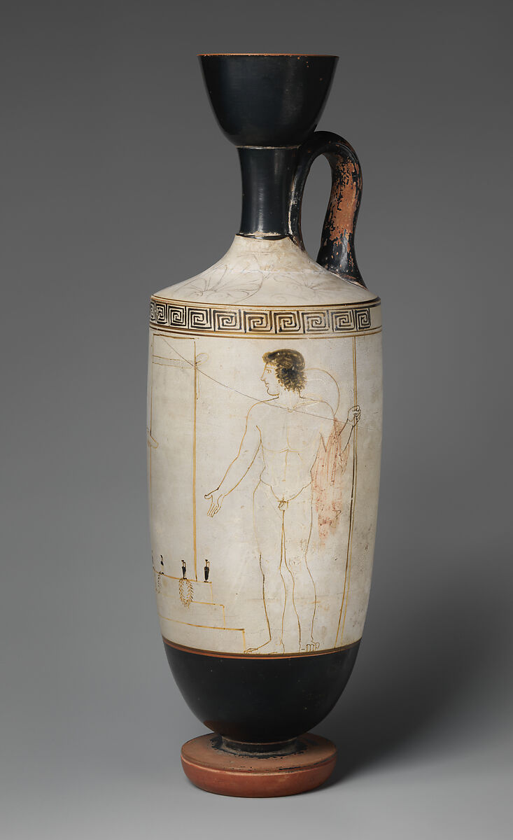 Terracotta lekythos (oil flask), Attributed to the Bosanquet Painter, Terracotta, Greek, Attic