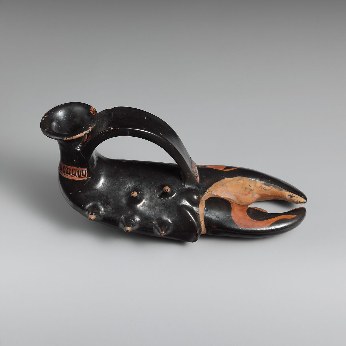 Terracotta vase in the form of a lobster claw, Attributed to the Class of Seven Lobster-Claws 
, Terracotta, Greek, Attic