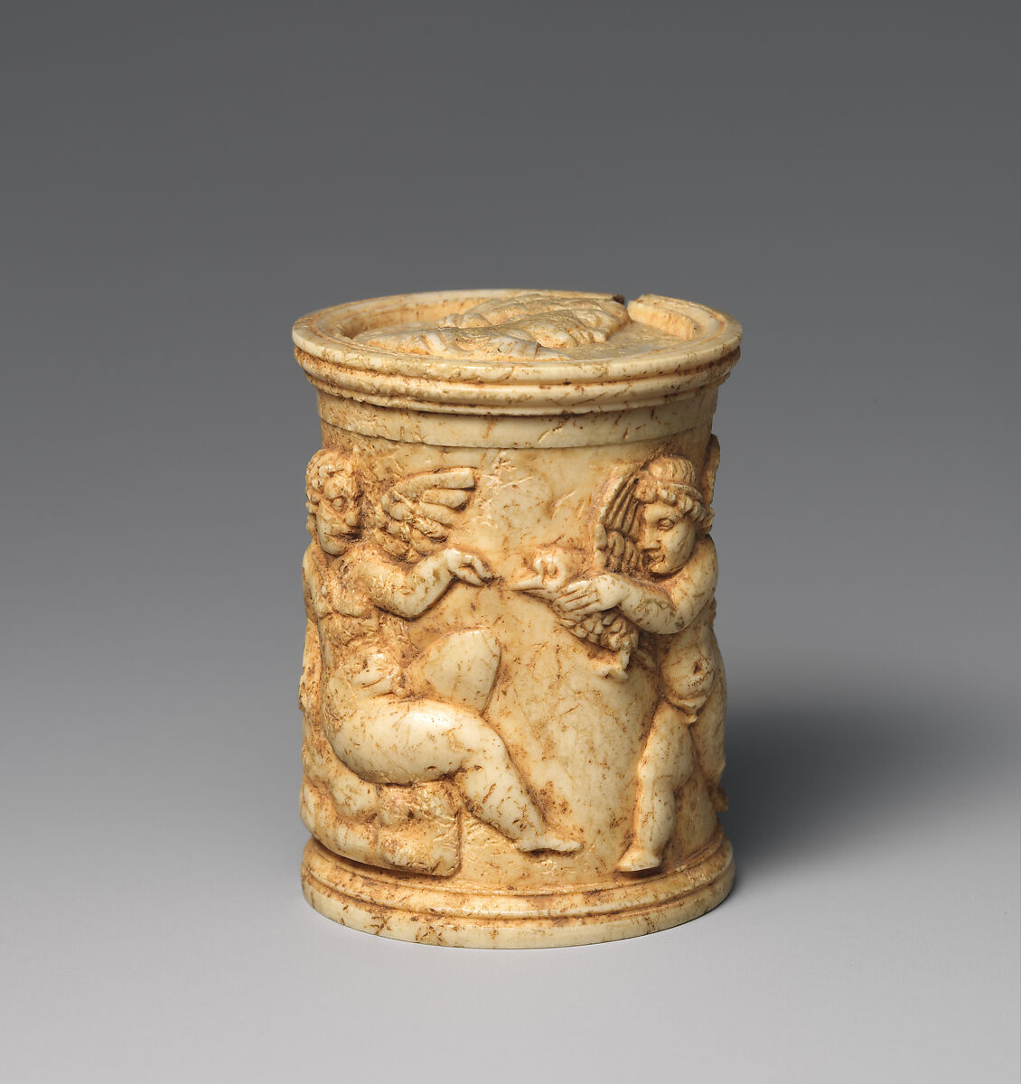 Ivory pyxis (box with lid), Ivory, Roman