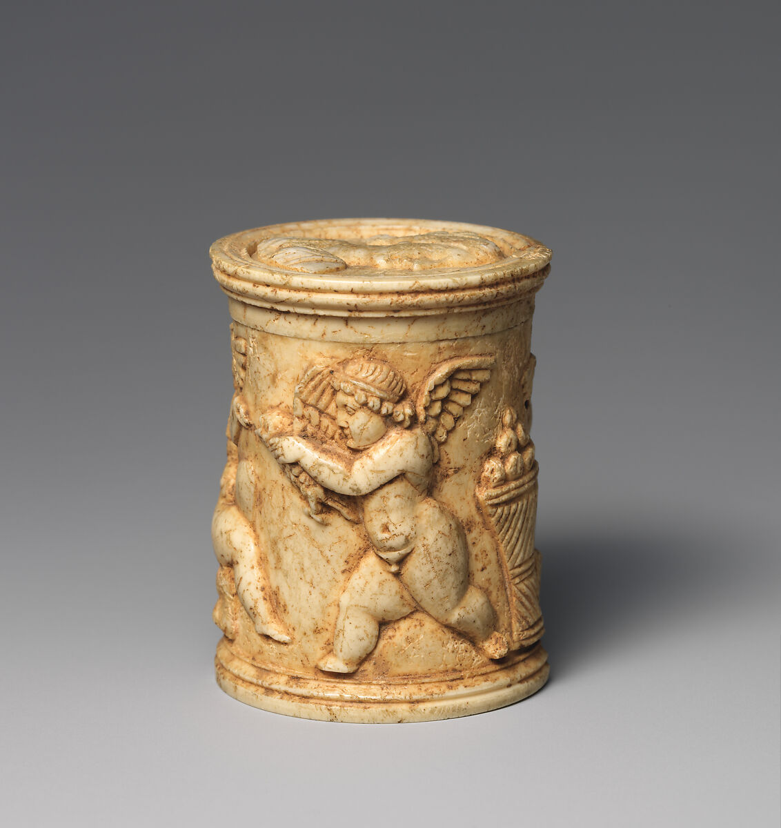 Ivory pyxis (box with lid), Ivory, Roman 