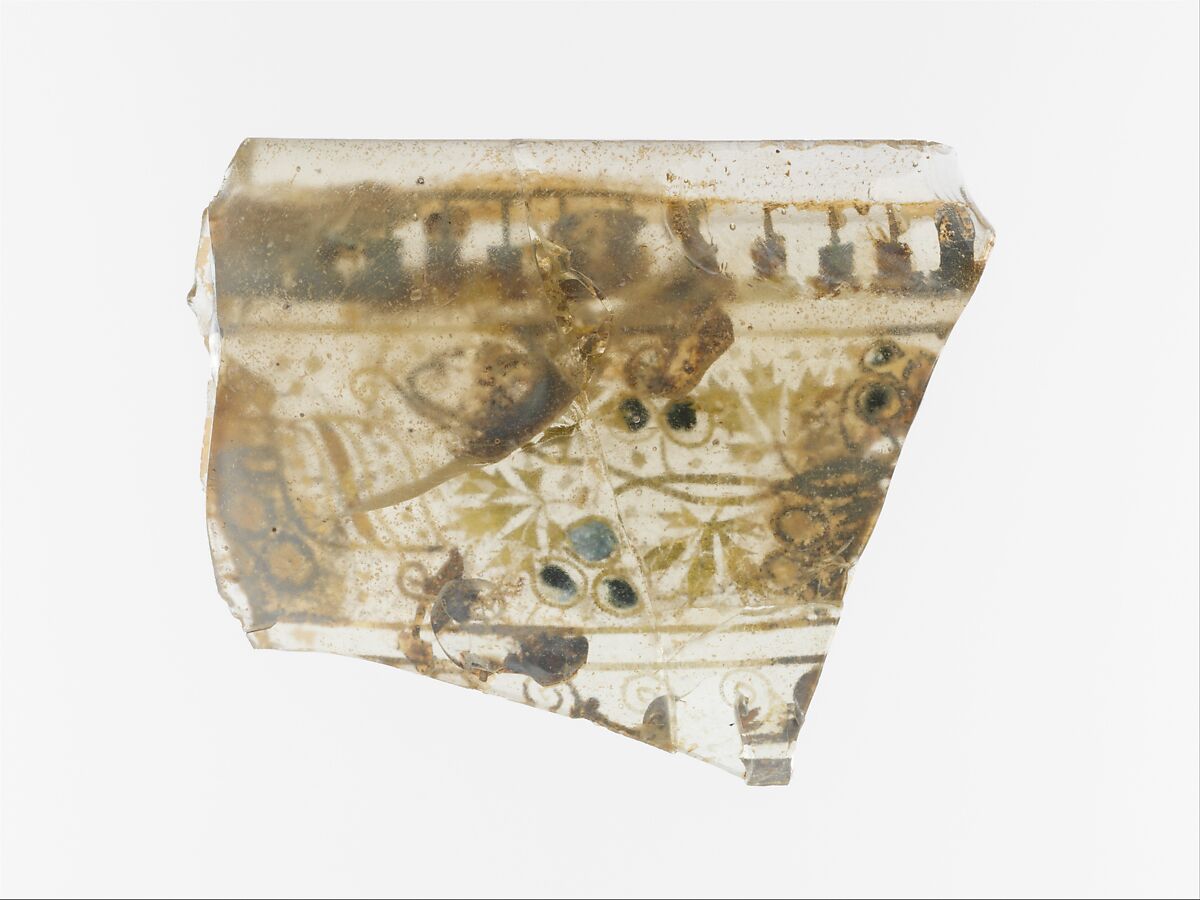 Gold-glass skyphos (drinking cup) fragment, Glass, Gold, Greek, Eastern Mediterranean 