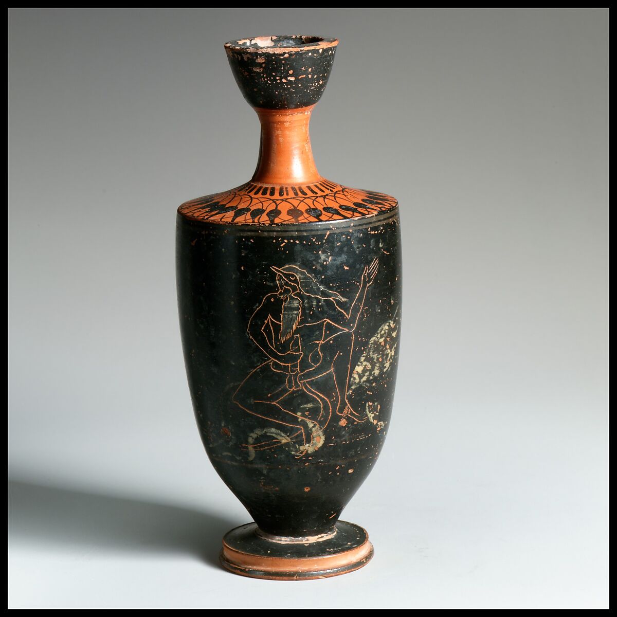 Terracottas lekythos (oil flask), Attributed to the Sappho Painter, Terracotta, Greek, Attic 