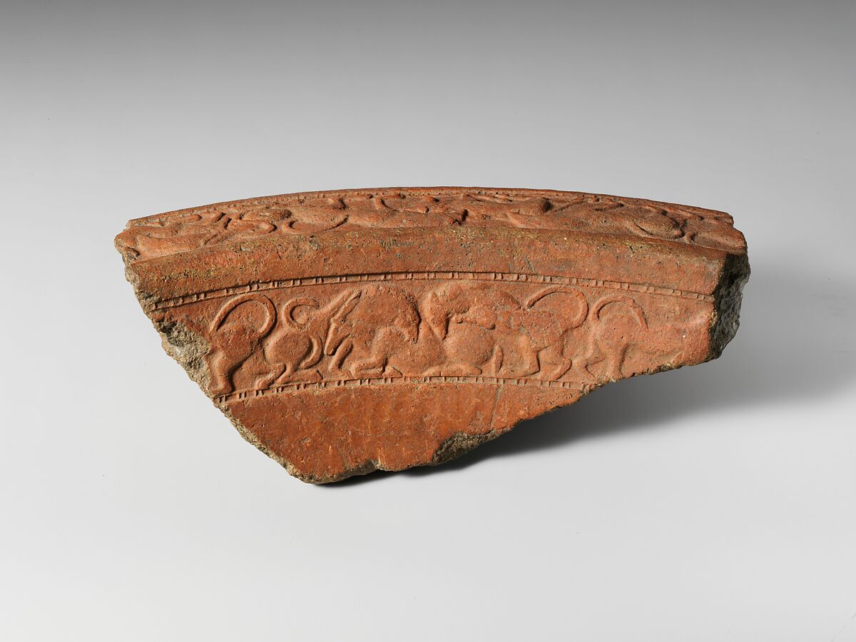 Terracotta brazier fragment, Terracotta, Etruscan 
