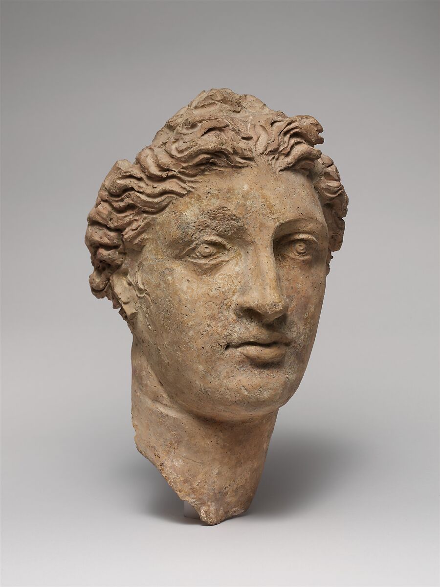 Terracotta head of a woman, Terracotta, Greek, South Italian, Tarentine