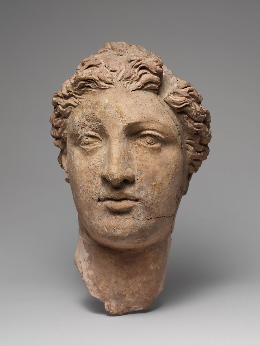 Terracotta head of a woman, Terracotta, Greek, South Italian, Tarentine