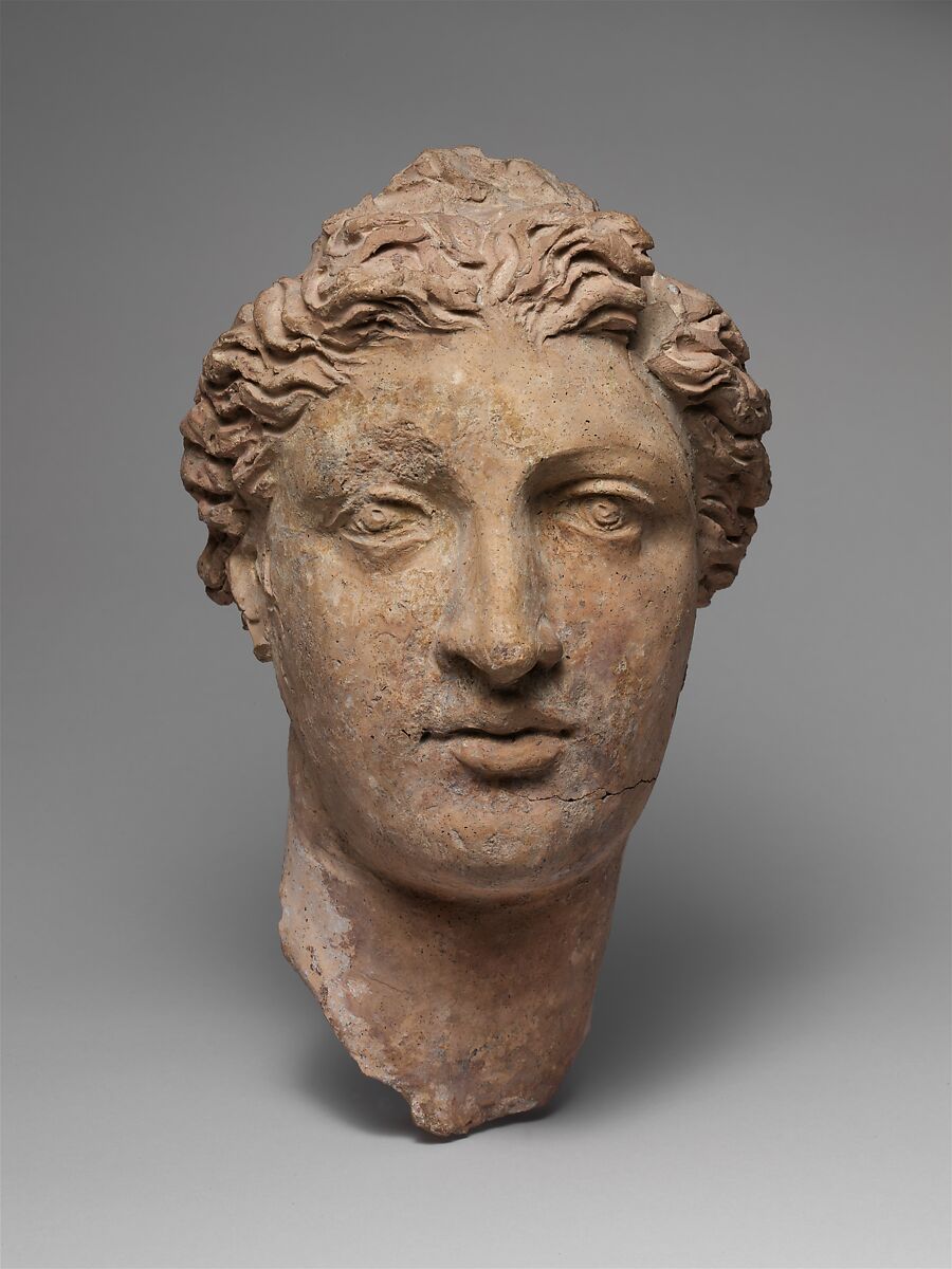 Terracotta head of a woman, Terracotta, Greek, South Italian, Tarentine