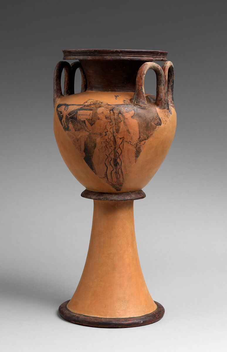 Lebes gamikos, Attributed to the Washing Painter, Terracotta, Greek, Attic