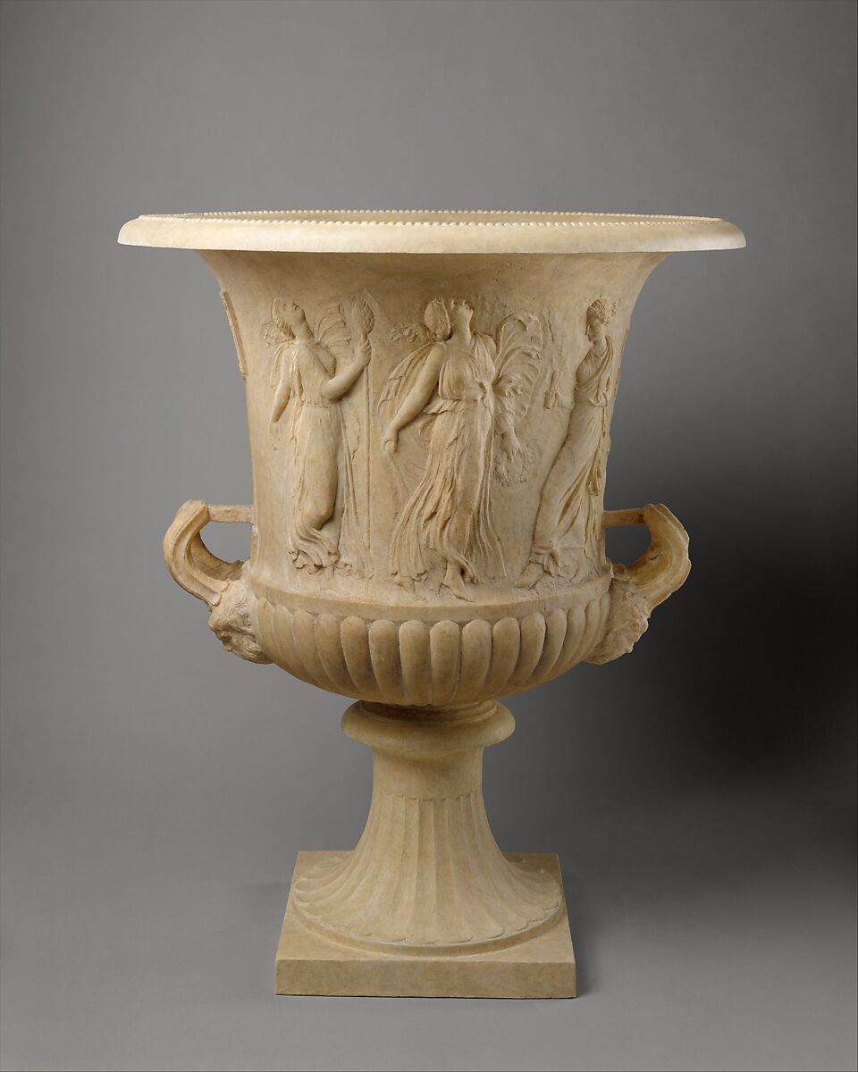 Marble calyx-krater with reliefs of maidens and dancing maenads