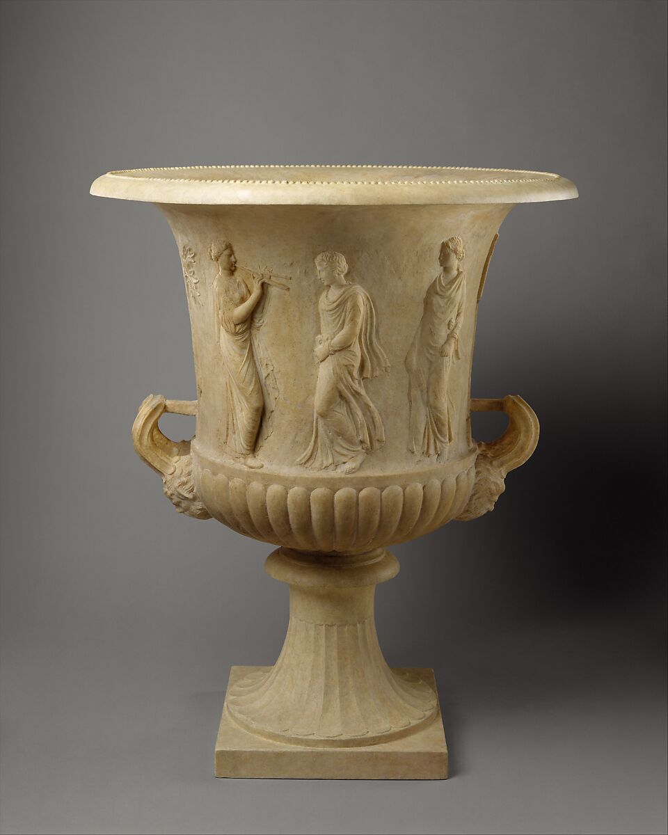 Marble calyx-krater with reliefs of maidens and dancing maenads, Marble, Pentelic, Roman