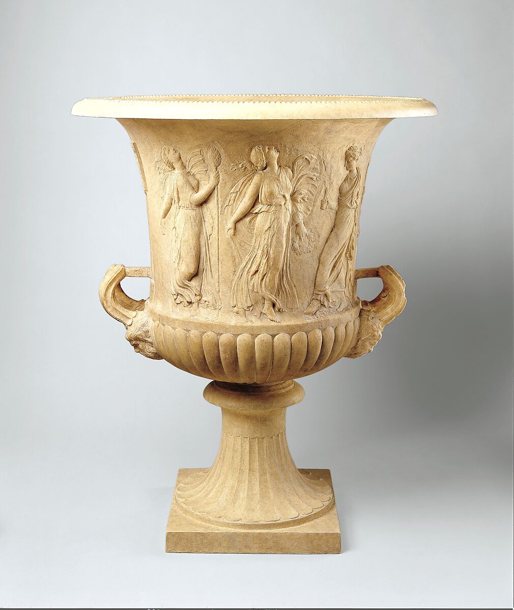 Marble calyx-krater with reliefs of maidens and dancing maenads, Marble, Pentelic, Roman