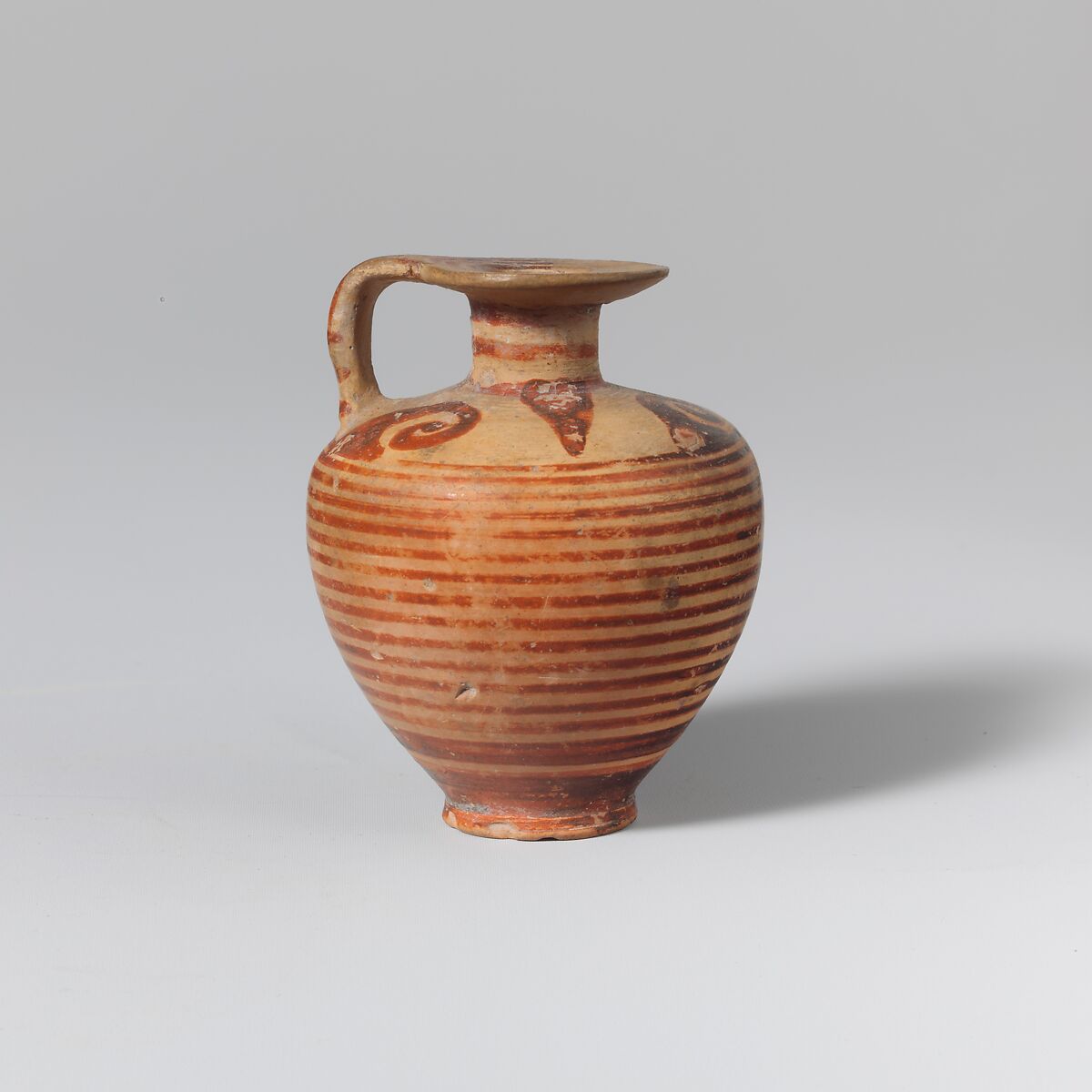 Terracotta aryballos (oil flask), Terracotta, Greek, Corinthian 