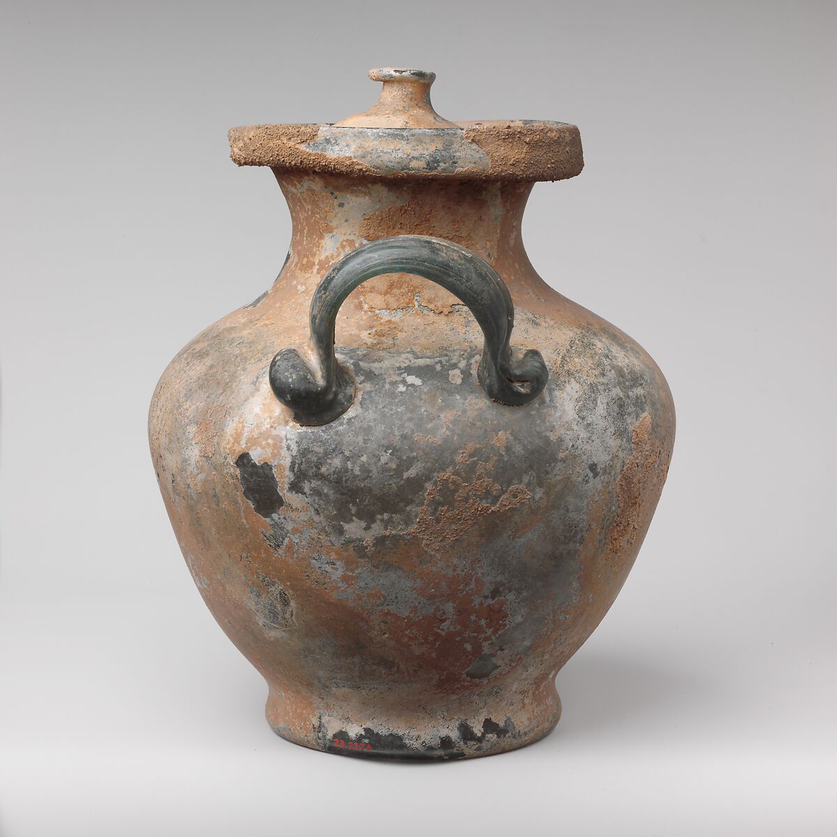 Glass cinerary urn with lid, Glass, Roman