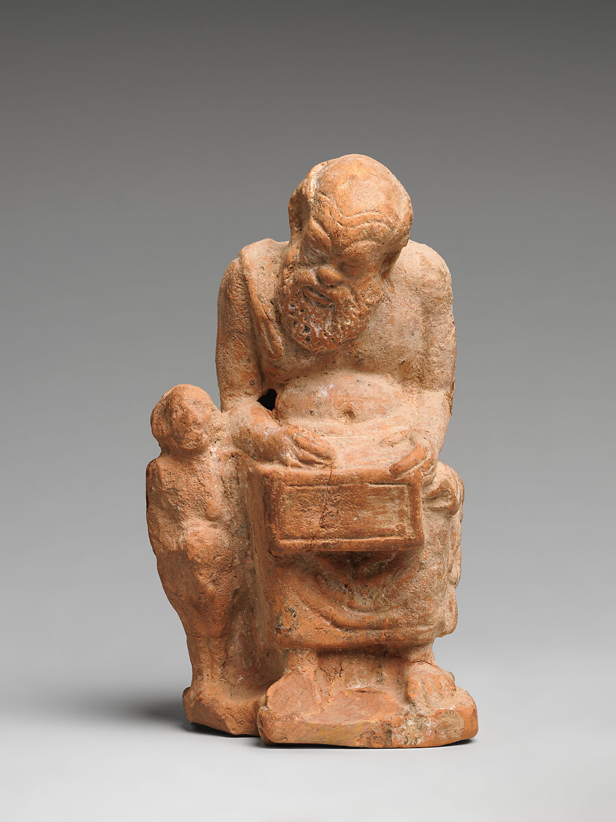 Terracotta statuette of a teacher and a pupil, Terracotta, Greek, Asia Minor