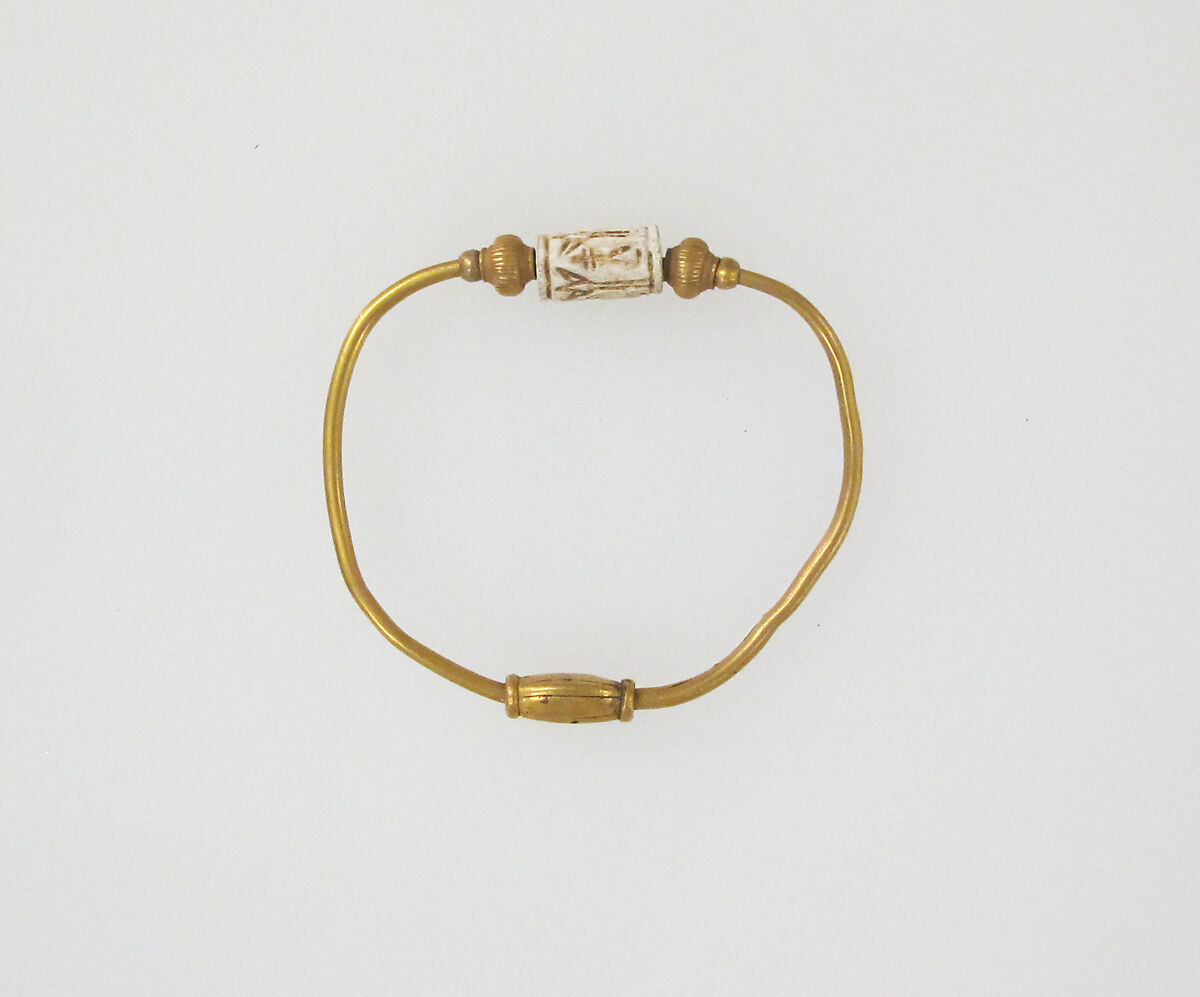 Bracelet with cylinder seal, Gold, faience, Greek 