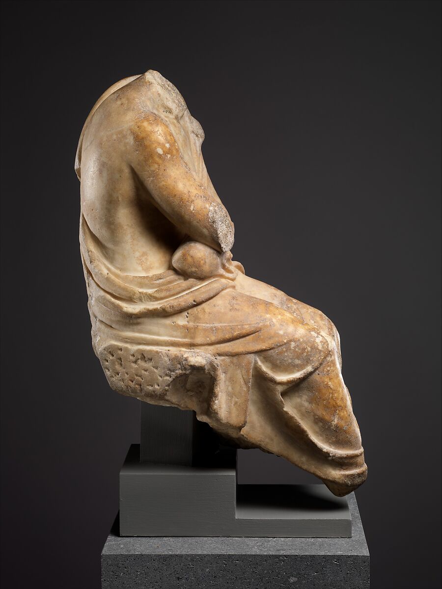 Marble statuette of a seated philosopher, Marble, Roman